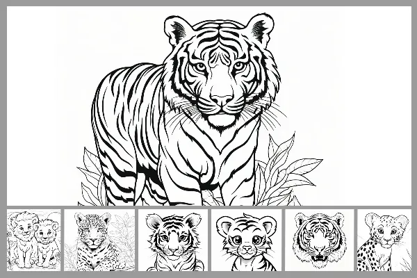 12 desenhos para colorir com felinos selvagens