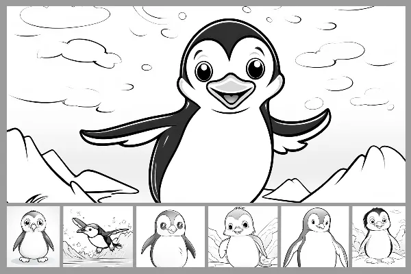10 Desenhos para colorir com pinguins.