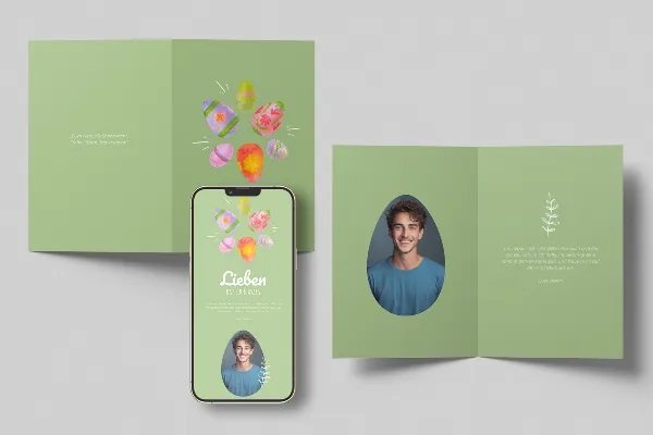 Cartolina di Pasqua "Elegante" - Modello in formato A5 verticale.