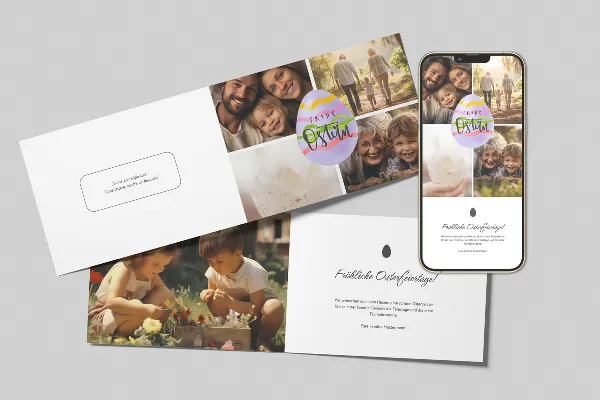 Cartolina di Pasqua "Fotocollage" - Modello in formato orizzontale A5.
