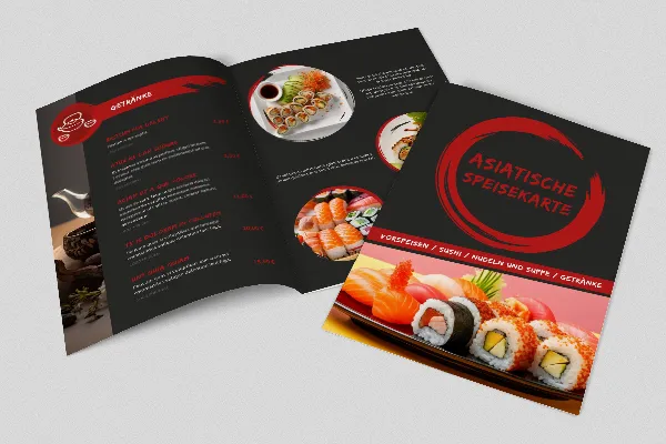 Шаблон меню азиатской кухни - вертикальный формат A4.