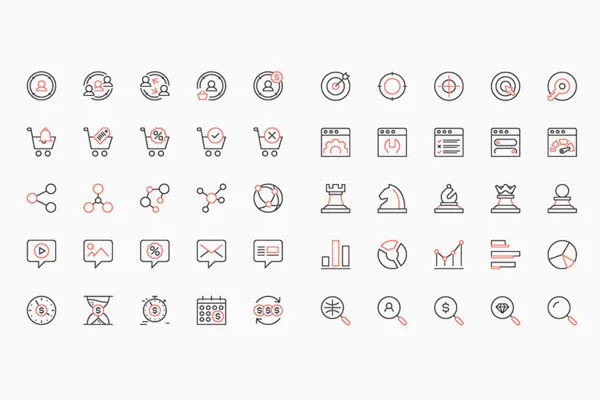 100 Web-Icons für Marketing & SEO in Schwarz-Rot