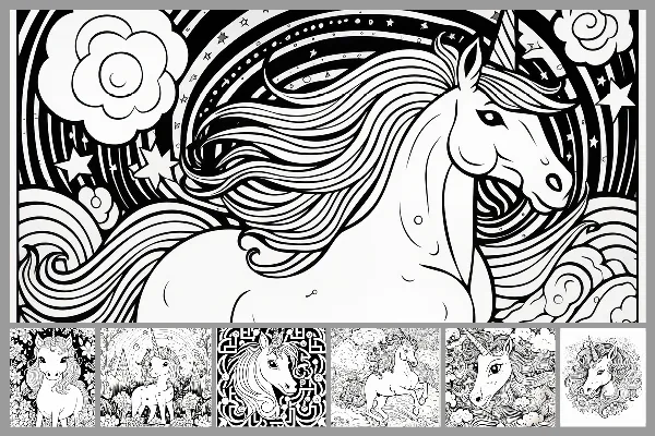 Disegni da colorare "Unicorno" per bambini - vari disegni e mandala.