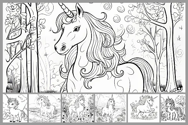 Disegni da colorare "Unicorno" per bambini - Unicorni nella natura.