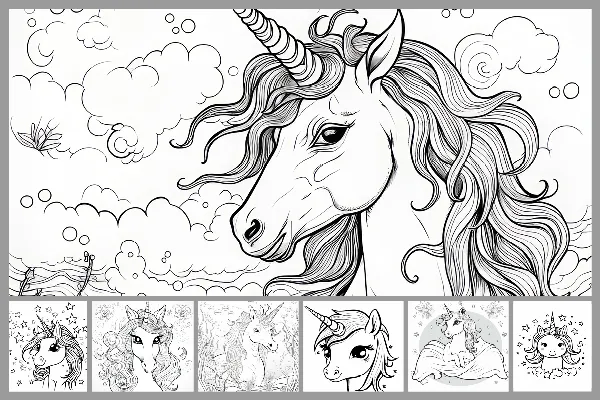Dibujos para colorear de "Unicornios" para niños - Retratos de unicornios