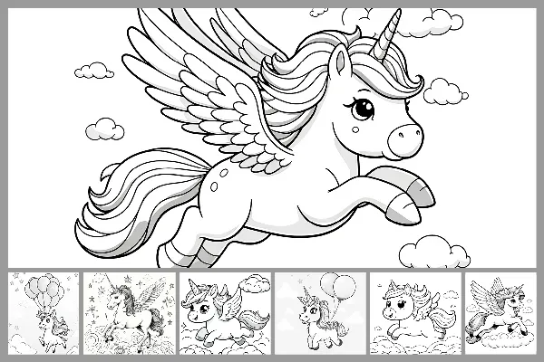 Disegni da colorare "Unicorno" per bambini - unicorni volanti