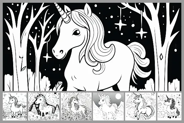 Disegni da colorare "Unicorno" per bambini - arcobaleno e stelle