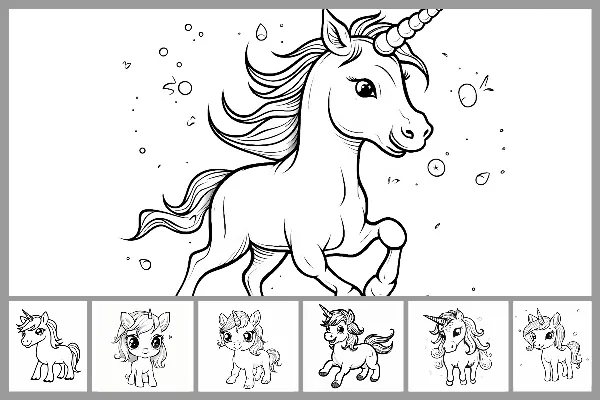 Disegni da colorare "Unicorno" per bambini - unicorni diversi.