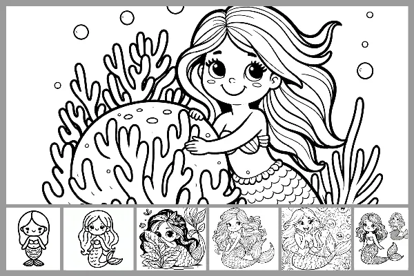 Ausmalbilder „Meerjungfrau“ für Kinder – verschiedene Motive