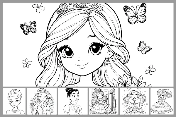 "Princess" coloring pages for children - different motifs