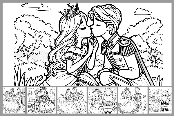 "Princess" coloring pages for children - with prince and Santa Claus
