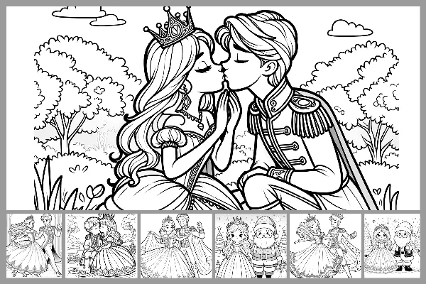 Coloriage "Princesse" pour enfants - avec prince et Père Noël