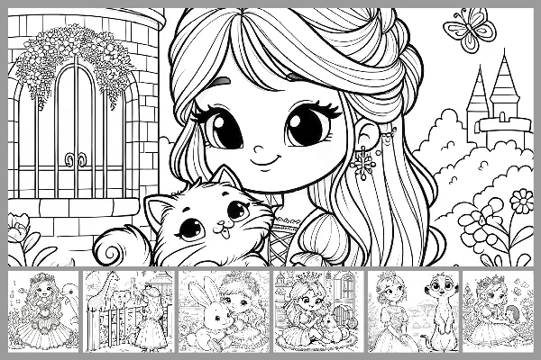 Coloriages "Princesse" pour enfants - amis animaux