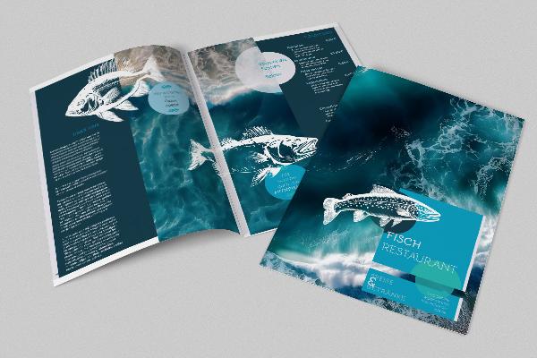 Menu card template for fish specialties - A4 portrait format