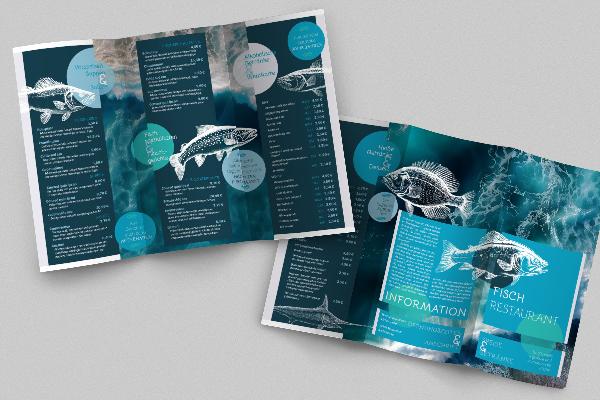 Menu card template for fish specialties - A4 folded fold