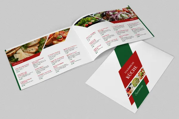 Meniu kortelės šablonas Italijos restoranams - A5 kraštovaizdžio formatas