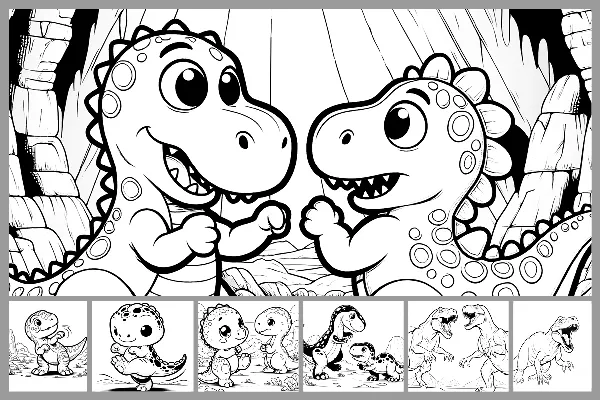 Çocuklar için "Dinozor" boyama sayfaları - Dinozorların savaşırken olduğu.
