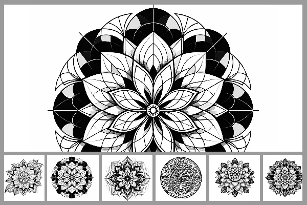 Mandala-malebøger med naturmotiver.