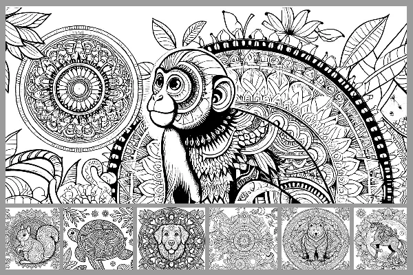 Mandala-malebøger med forskellige motiver.