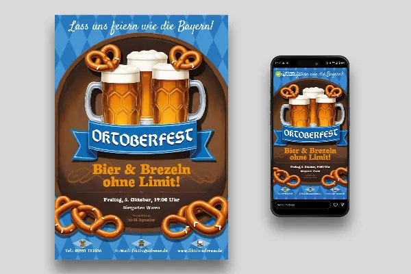 Oktoberfest: Modelo de redes sociais, flyer e cartaz "Pretzel