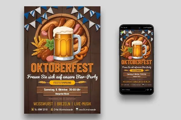 Oktoberfest : Modèle de médias sociaux, de flyer et d'affiche "Blé d'or