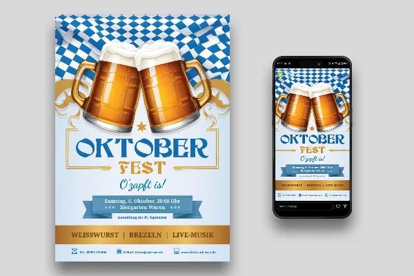 Oktoberfest: Modelo de redes sociais, folheto e cartaz "caneca de litro".