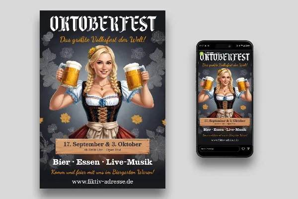 Oktoberfest: Social media, flyer & poster template "Dark Dirn"