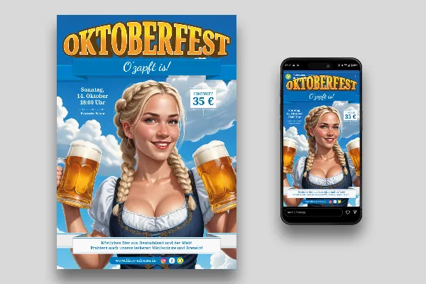 Oktoberfest: Sosyal medya, broşür ve afiş şablonu "Dirn