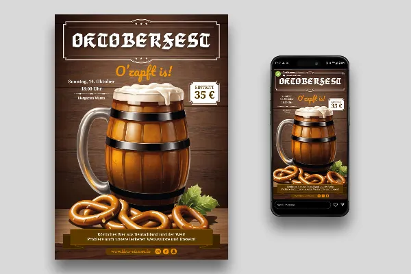Oktoberfest: Social Media-, flyer- og plakatskabelon "Ølfad