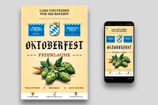 Oktoberfest: Social Media-, flyer- og plakat skabelon "Humle