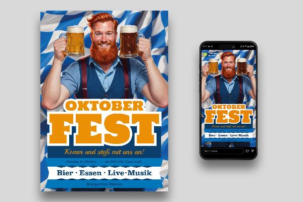 Oktoberfest: Mall för sociala medier, flyer och affischer med rutmönster.