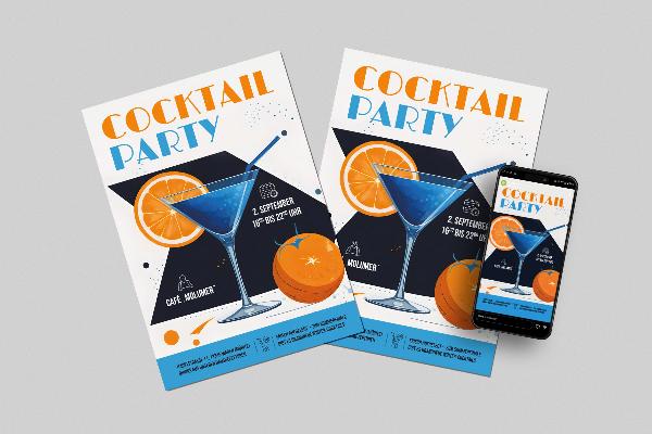 Invitación a fiesta de cócteles: Plantilla de cartel y flyer "Naranja