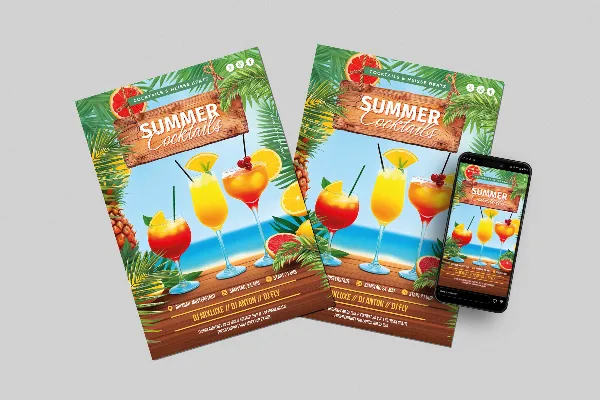 Invitation til cocktailparty: Plakat- og flyer-skabelon "Sommer & Hav