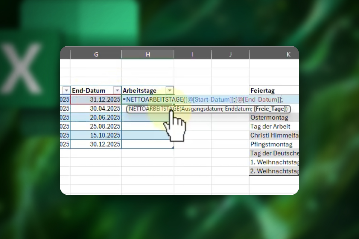 Excel-Tipps: 16 | Nettoarbeitstage berechnen (abzüglich Feiertage)