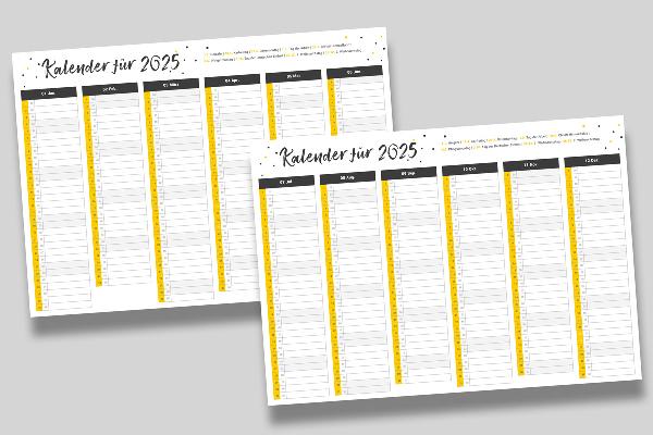 Plantilla de calendario 2025: Calendario semestral