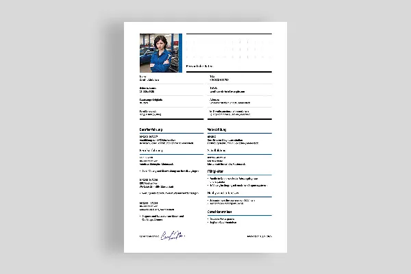 Ansioluettelopohja automekaanikolle Enzianblau (yksipuolinen)