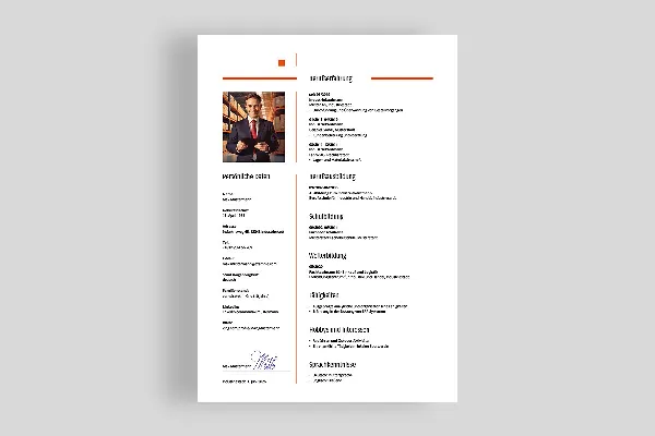 Ansioluettelomalli teollisuuskauppias oranssissa lohenvärissä (yksipuolinen)