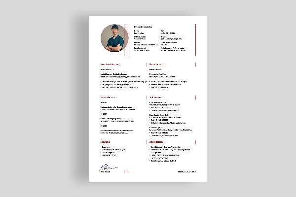 Ensidig CV-mal for renholder i rubinrød.