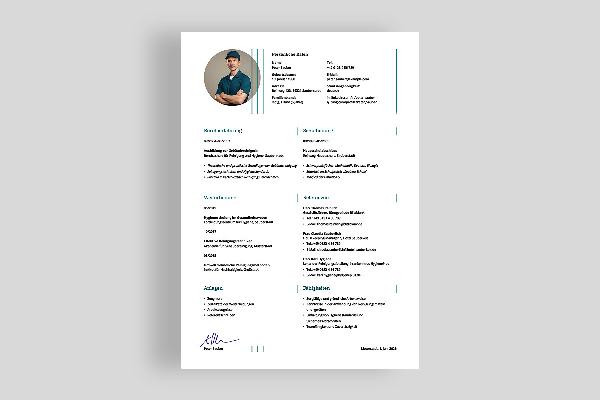 Ensidig CV-mal for renholder i blågrønt