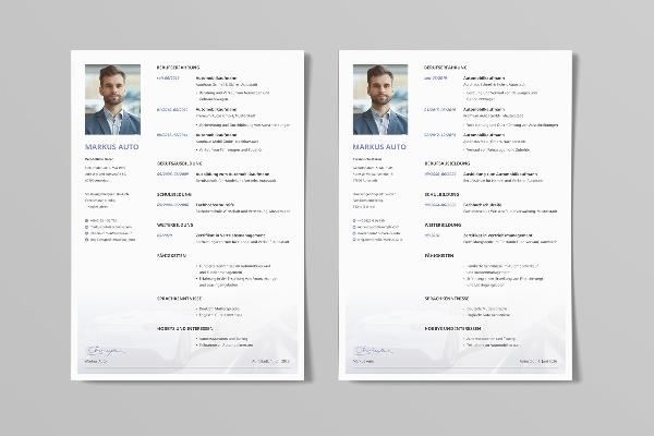 Einseitige Lebenslaufvorlage Automobilkaufmann/-kauffrau in Blau