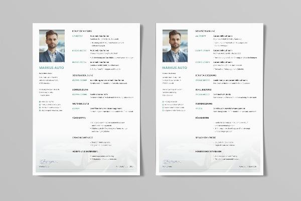 Ensidig CV-mal for bilforhandler i Aqua.