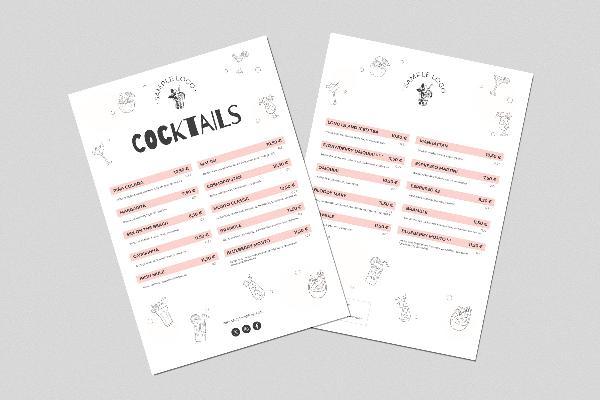 Menu dei cocktail e delle bevande "Bubble" (una pagina)