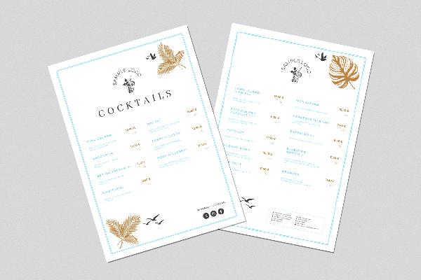 Menu cocktail e bevande "Tropic" (una pagina)