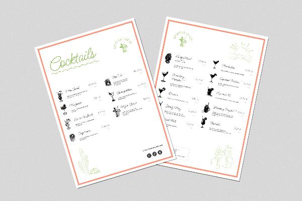Menu cocktail e bevande "Relax" (una facciata)