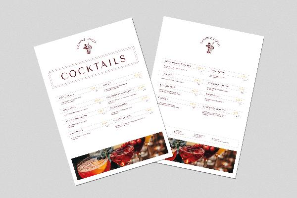 Menu cocktail e bevande "Elegante" (una facciata)