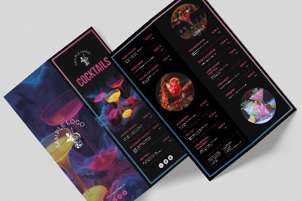 Menu cocktail e bevande "Pulse" (menu pieghevole a quattro ante)