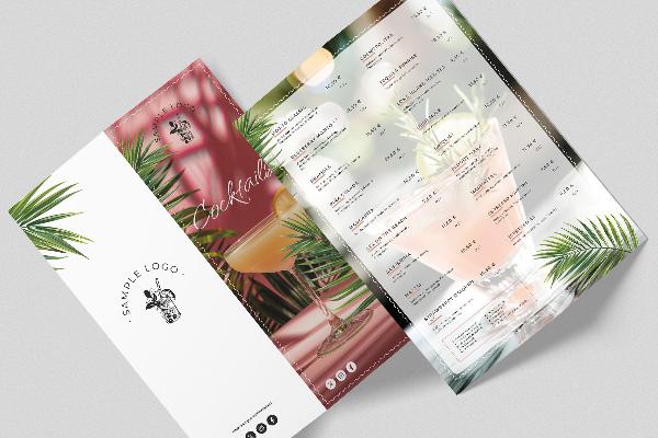 Menu dei cocktail e delle bevande "Tropical" (menu pieghevole a quattro ante)