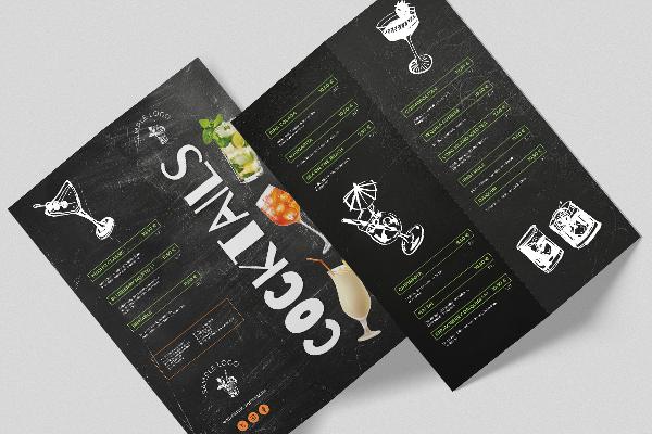 Menu dei cocktail e delle bevande "Board" (menu pieghevole a quattro ante)