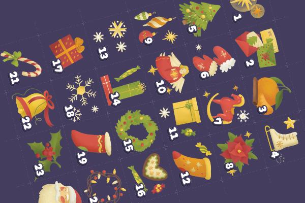 Zahlen für Adventskalender zum Ausdrucken in einem klassischen Weihnachtsdesign