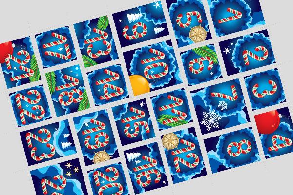 Zahlen für Adventskalender zum Ausdrucken in einem blauen Winterdesign